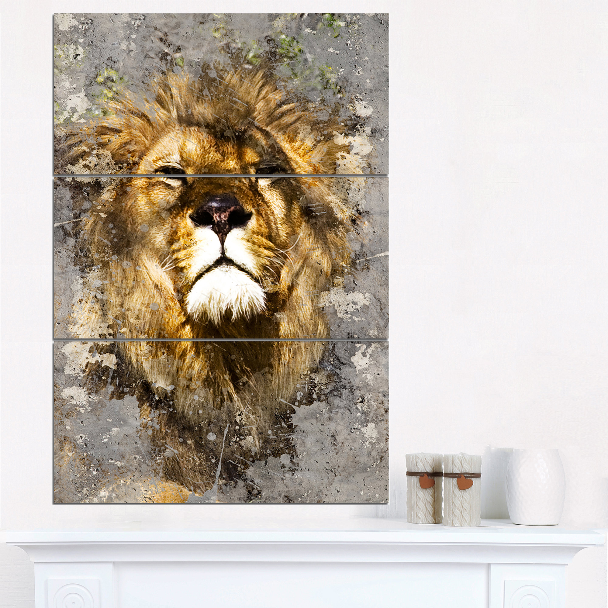 lion ページ Design Art Lion Head with Textures - 3 Piece Graphic Art on